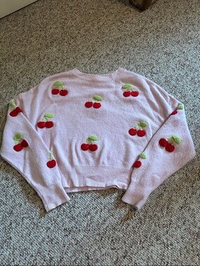 BB Dakota Pink Sweater with Cherry Appliqués